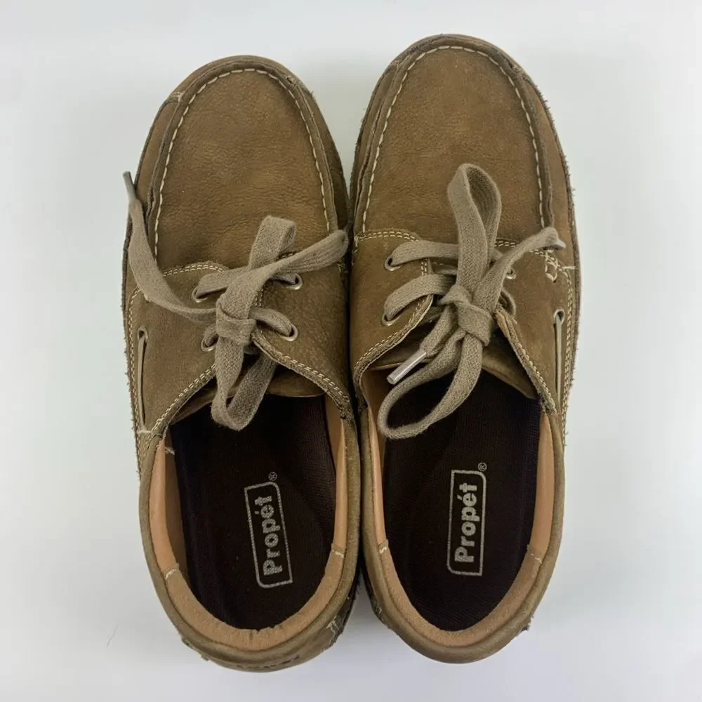 Propet Pomeroy Boat Shoe Brown Timber Leather Lace Up Casual Mens 8.5 XX (5E)